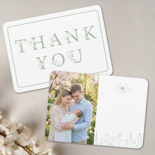 Sage Green Floral Baby Shower Photo Thank You Card