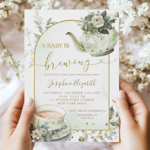Sage Green Floral Baby Shower Tea Party Invitation