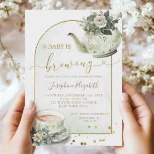 Sage Green Floral Baby Shower Tea Party Invitation
