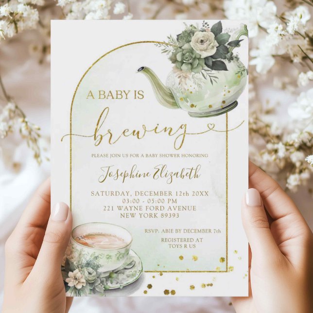 Sage Green Floral Baby Shower Tea Party Invitation (Creator Uploaded)