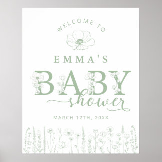 Sage Green Floral Baby Shower Welcome Sign