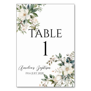 Sage Green Floral Baptism Table Number