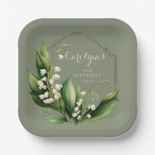 Sage Green Floral Birthday  Paper Plate