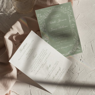  Sage Green Floral Boho Herbal All In One Wedding Invitation