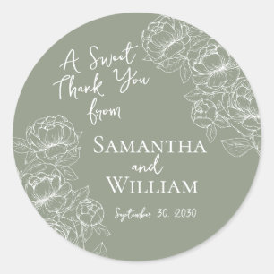 Sage Green Floral Boho Wedding Thank You Favour Classic Round Sticker