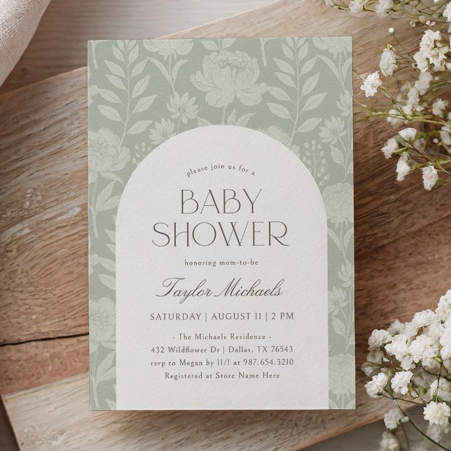 Sage Green Floral Botanical Baby Shower Invitation (Creator Uploaded)