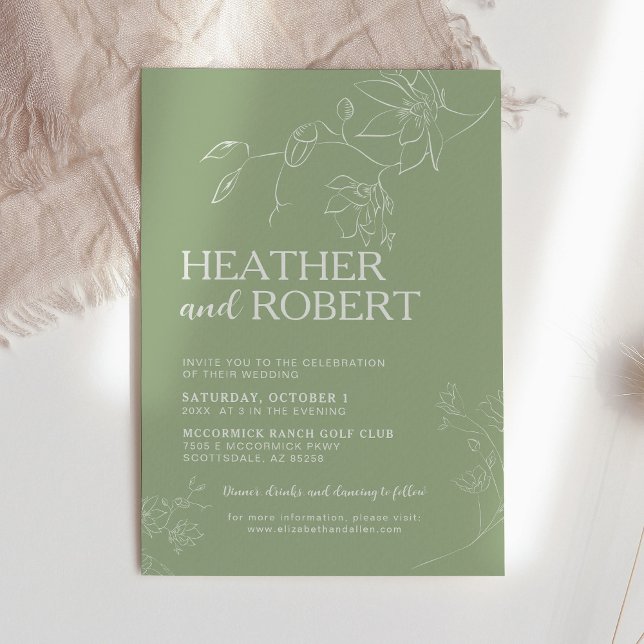 Sage Green Floral Botanical Boho Simple Wedding Invitation (Creator Uploaded)