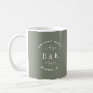 Sage Green Floral Botanical Monogram Couple Name Coffee Mug