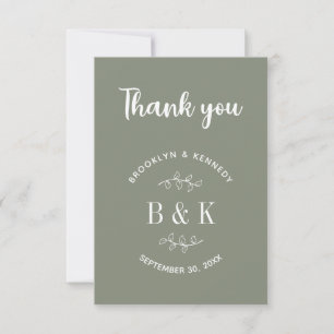 Sage Green Floral Botanical Monogram Couple Name Thank You Card