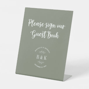 Sage Green Floral Botanical Wedding Guest Book Pedestal Sign