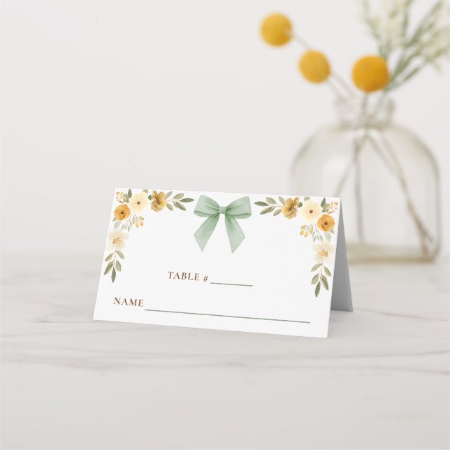 Sage Green Floral Bow Tent Card Place Setting (Back)