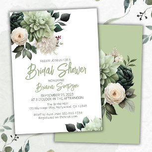 Sage Green Floral Bridal Shower Invitation