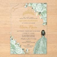 Sage Green Floral Brown Princess Gold Quinceañera