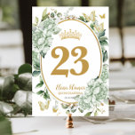 Sage Green Floral Butterflies Quinceanera Sweet 16 Table Number<br><div class="desc">Personalise this elegant sage green floral table number sign easily and quickly. Simply click the customise it further button to edit the texts, change fonts and fonts colours. Featuring sage green flowers, a princess crown and gold and sage green butterflies. Perfect for Quinceañera, Sweet 16, 18th birthday, debutante ball, bridal...</div>