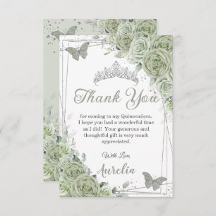 Sage Green Floral Butterflies Quinceañera Sweet 16 Thank You Card