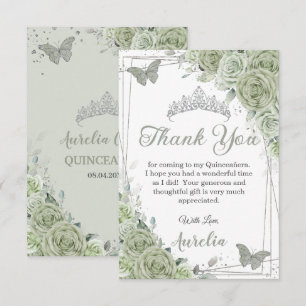Sage Green Floral Butterflies Quinceañera Sweet 16 Thank You Card
