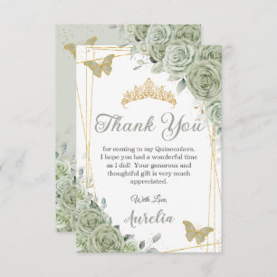 Sage Green Floral Butterflies Quinceañera Sweet 16 Thank You Card
