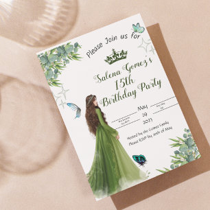 Sage Green Floral Butterfly birthday invitation