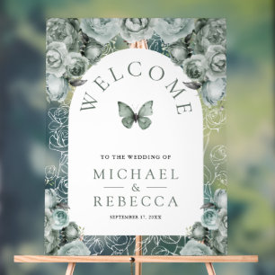 Sage Green Floral Butterfly Wedding Welcome Acrylic Sign