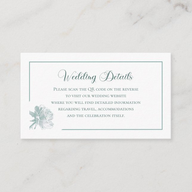 Sage Green Floral Calligraphy QR Info Wedding Enclosure Card (Front)