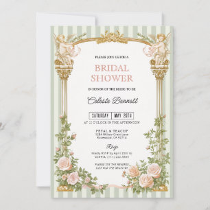 Sage Green Floral Cherub Bridal Shower  Invitation
