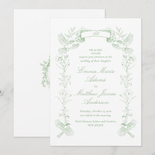 Sage Green Floral Chinoiserie Wedding Invitation