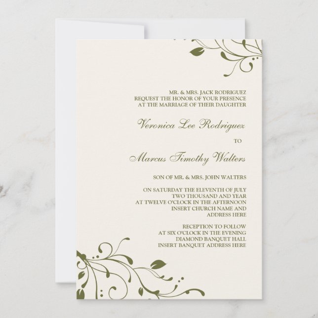 Sage Green Floral Decal Invitation (Front)