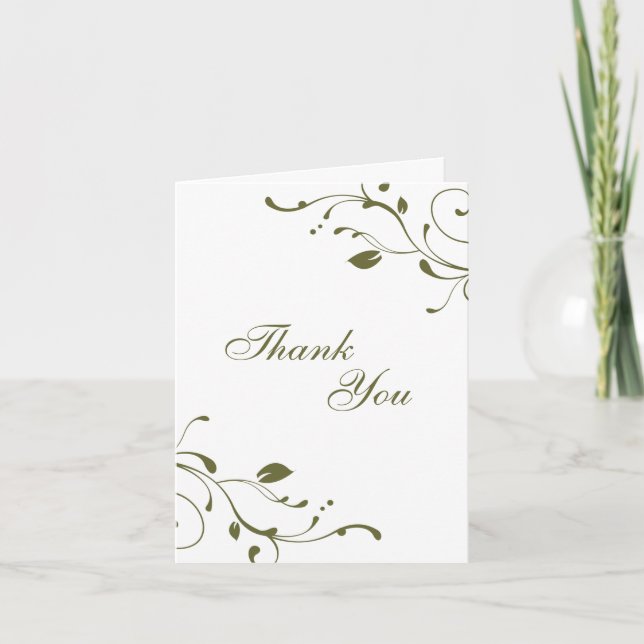 Sage Green Floral Decal Thank You Note Card (Front)
