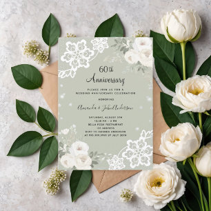Sage green floral diamond 60th wedding anniversary invitation