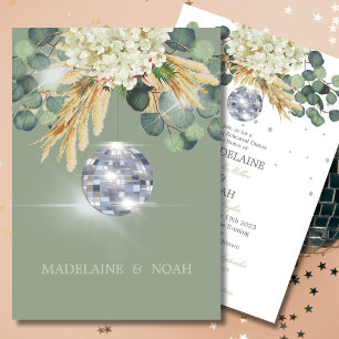 Sage Green Floral Disco Ball Wedding Rehearsal Invitation