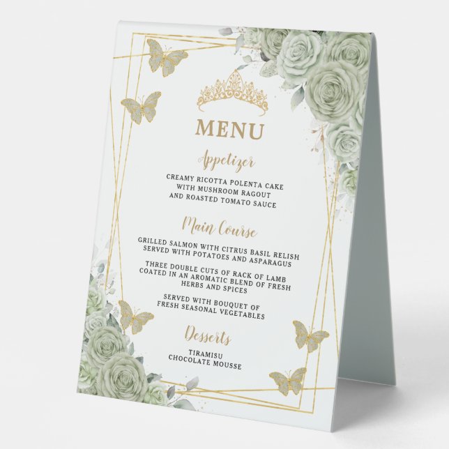 Sage Green Floral Double-Sided Food Bar Menu (Front)