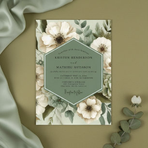 Sage Green Floral Elegance Wedding Invitation