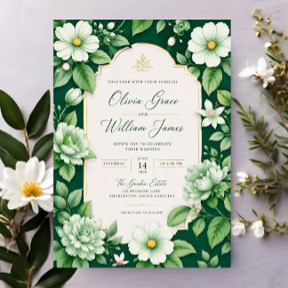 Sage Green Floral Elegant Botanical Garden Acrylic Invitations
