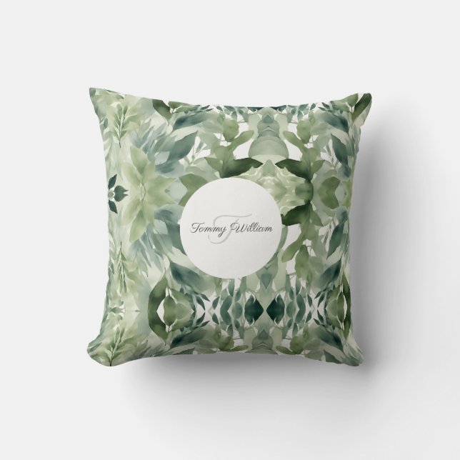  Sage Green Floral Elegant Cushion (Front)