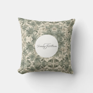 Sage Green Floral Elegant Cushion