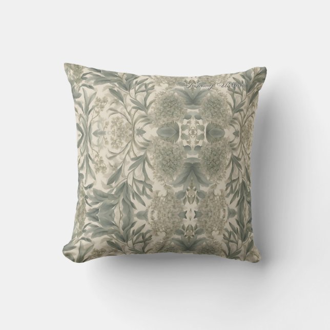 Sage Green Floral Elegant Cushion (Front)