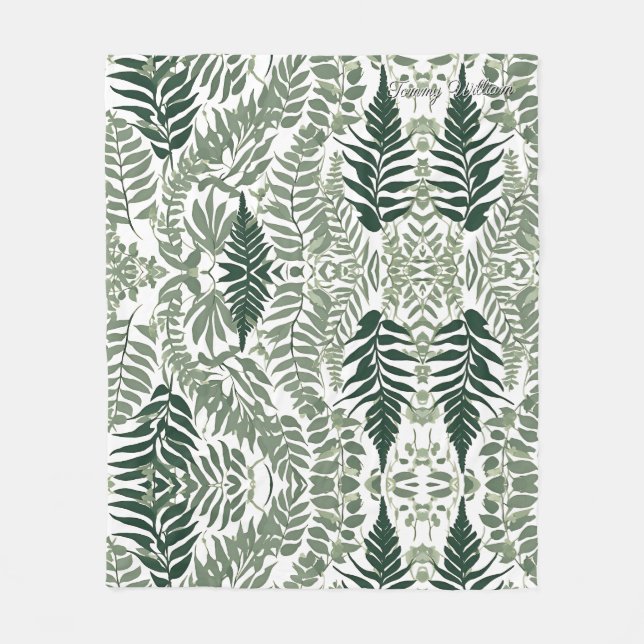 Sage Green Floral Elegant Fleece Blanket (Front)