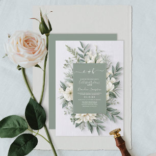 Sage Green Floral Elegant Rustic Wedding Invitation