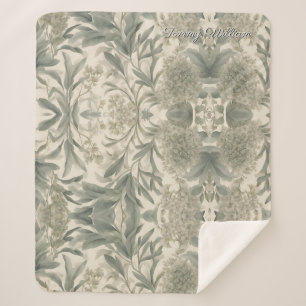 Sage Green Floral Elegant Sherpa Blanket