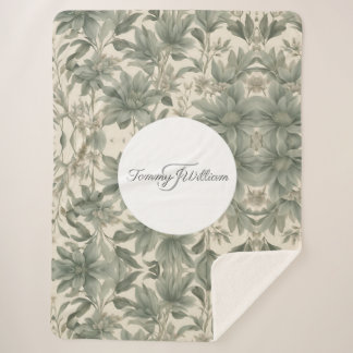 Sage Green Floral Elegant Sherpa Blanket