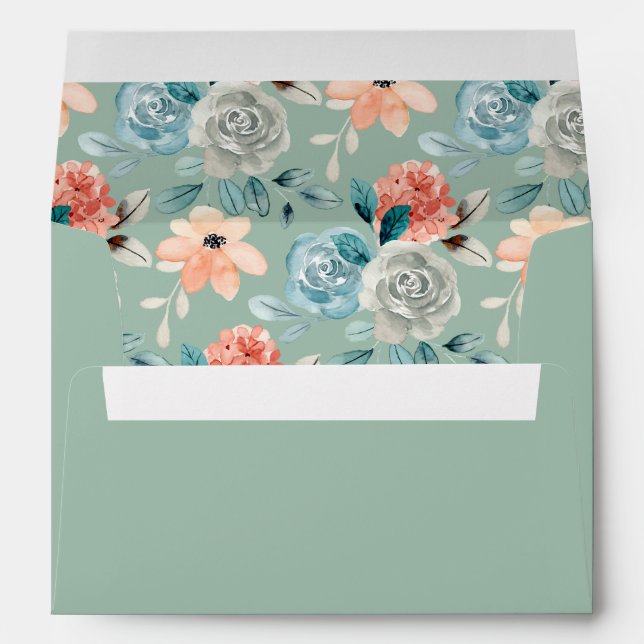 Sage Green Floral Elegant Wedding Calligraphy Envelope (Back (Bottom))