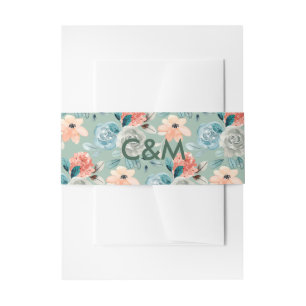 Sage Green Floral Elegant Wedding Calligraphy Invitation Belly Band