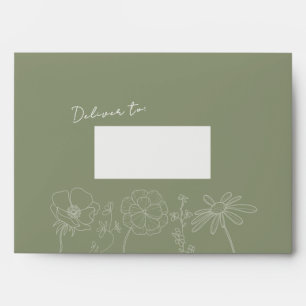 Sage Green Floral Elegant Wedding Envelope