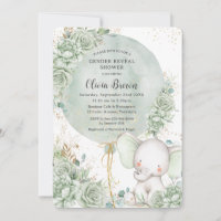 Sage Green Floral Elephant Neutral Gender Reveal