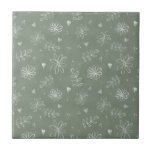 Sage Green Floral Farmhouse Ceramic Tile<br><div class="desc">Simple hand drawn white flowers and leaves on a country sage green farmhouse background.  100% customer satisfaction with "Zazzle" every day.</div>