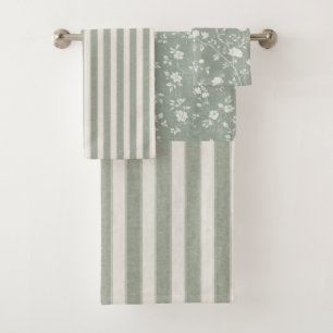 Sage Green Floral , Farmhouse, Cottage core Bath Towel Set