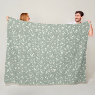 Sage Green Floral , Farmhouse, Cottagecore Fleece Blanket