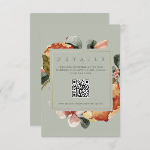 Sage Green Floral Garden QR Wedding Website Enclosure Card
