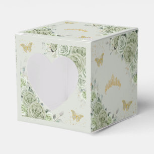 Sage Green Floral Gold Butterflies Quince XV Mini Favour Box