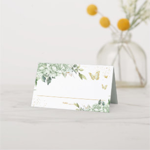 Sage Green Floral Gold Butterflies Quinceañera Place Card